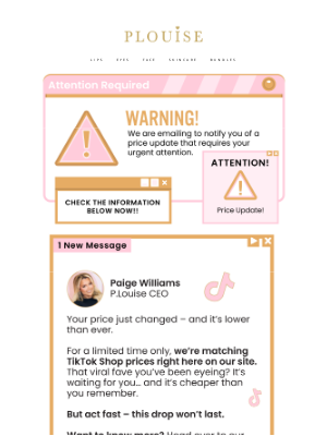 P. Louise Cosmetics - Your price change confirmed