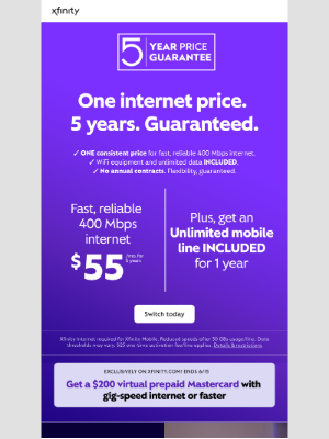 Xfinity - Switch to Xfinity & pay the same internet price for 5 years