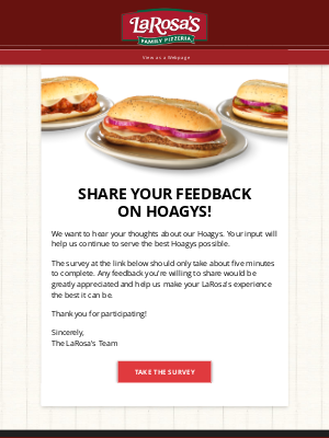 LaRosa’s Pizzeria - Share your feedback on Hoagys!