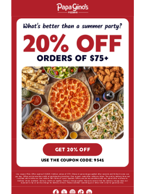 Papa Gino's - Your upcoming party's food is 20% OFF