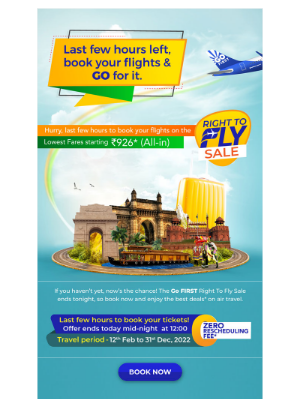 GoAir - Few Hours Left. GO for The Right To Fly Sale!