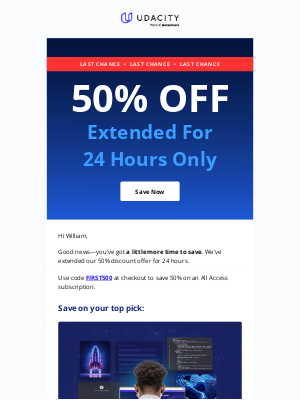 Udacity - 50% OFF Extended for 24 Hours 🕒