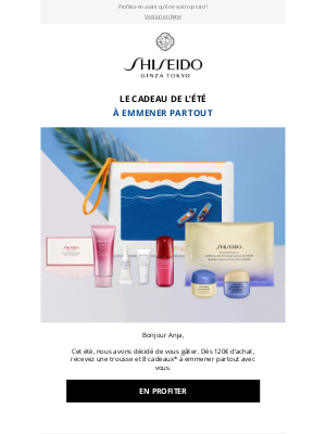 SHISEIDO (France) - Une trousse et 8 produits offerts dès 120€.
