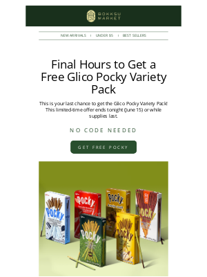 Bokksu - Free Pocky Disappears at Midnight 🍫