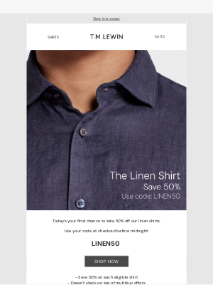 T.M.Lewin (United Kingdom) - 50% Off Linen Shirts | Ends Today