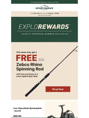 Sportsman’s Warehouse - Get a Free Zebco Rhino Rod with purchase of Lew's Spin Reel