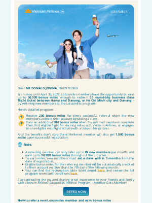 Vietnam Airlines - [ADV] Connecting Lotusmiles members –  Earn miles together with Lotusmiles!