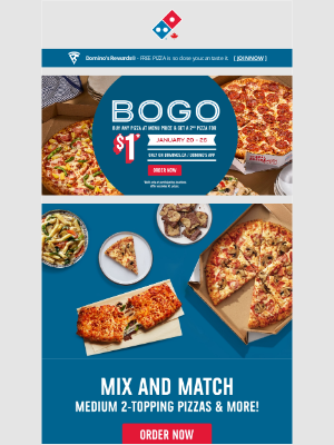 Dominos (Canada) - 🍕 Second 🍕 Pizza 🍕 for $1 🍕 Don't miss out! 🍕