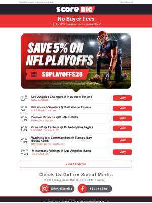 ScoreBig - NFL Playoffs are Back, Save Now!