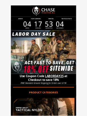 Chase Tactical - Chase Tactical Labor Day Sale Starts Now!