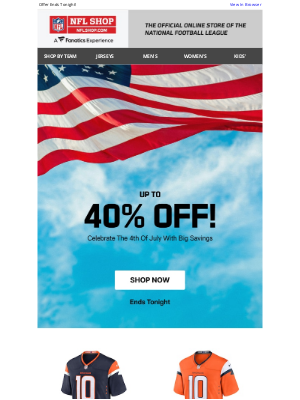 NFLshop - Happy 4th Of July! Up to 40% Off Ends Today!