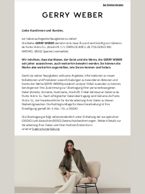 Gerry Weber (Germany) - Ein neues Kapitel beginnt – Bleiben Sie verbunden!