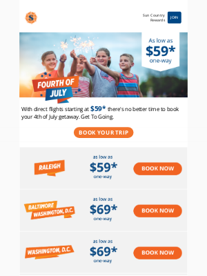 Sun Country Airlines - 4th of July getaways from $59*