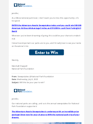 National Park Foundation - jennifer, you've got to see this prize