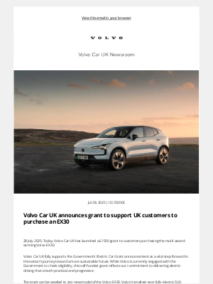 Volvo Cars - [Volvo Car UK News] Volvo Car UK announces grant to support UK customers to purchase an EX30
