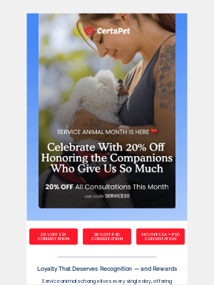 CertaPet - Honoring Service Animals With 20% Off All Consultations
