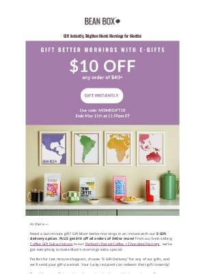 BeanBox - Last Call: $10 OFF + Gift Mom Better Mornings 👩☕