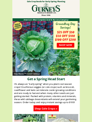 Gurney’s Seed and Nursery Co. - The groundhog says, “Get $100 free!”