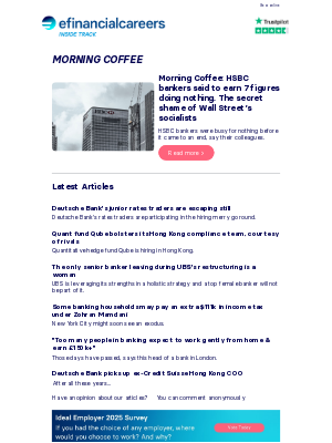 Efinancial careers (United Kingdom) - ☕ HSBC bankers said to earn 7 figures doing nothing
