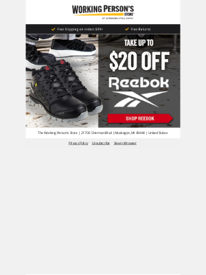 Working Person's Store - Take Up To $20 Off Rebbok Boots & Shoes