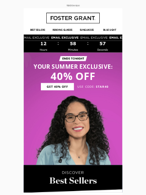 Foster Grant - Just for You: 40% OFF + $15 Glasses