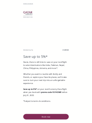Qatar Airways - Stacie, offer ending soon: save up to 5%