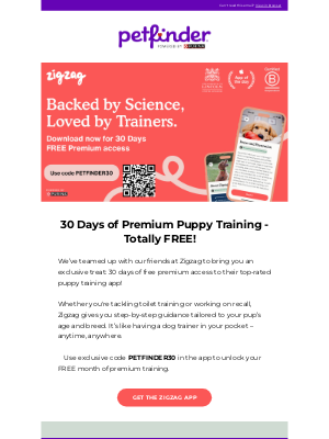 Petfinder - 🎉 30 Days of Expert Pup Training – FREE from Zigzag!