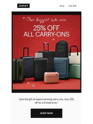 Drop everything: 25% off all carry-ons