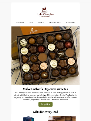 Lake Champlain Chocolates - Father's Day is only 10 days away!