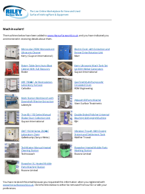 Riley Surface World (United Kingdom) - Machines matching your requirements