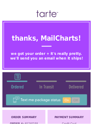 good confirmation email by tarte