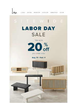 Lexmod - Happy Labor Day! Take up to 20% off now until Sept 4th!