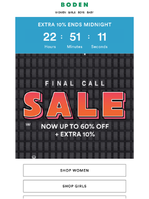 Boden USA - ENDS MIDNIGHT: Up to 60% off + an extra 10%