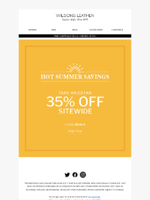 Wilsons Leather - These Summer Savings Are Hot - Extra 35% Off