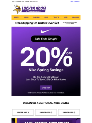 Minnesota Vikings - It's The Final Drive... 20% Off Nike Ends Tonight