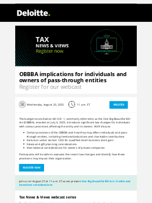 Deloitte - Reminder - OBBBA implications for individuals and owners of pass-through entities