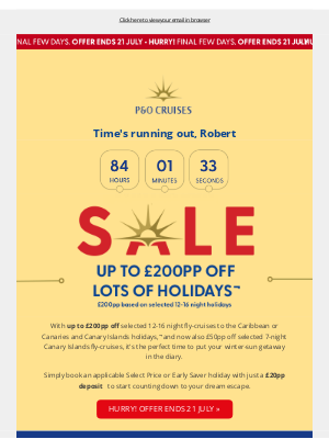 P&O Cruises - Up to £200 off selected holidays – offer ending soon!