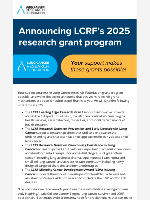 Lung Cancer Research Foundation - Announcing LCRF's 2025 research grant program