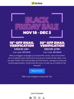 Kickbox - Our Biggest Sale of the Year—Up to 30% off Email Verification