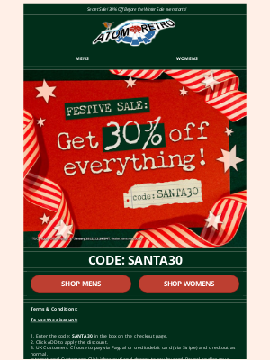 Atom Retro - 🎅 Santa's arriving early! 30% Off Everything Today!!