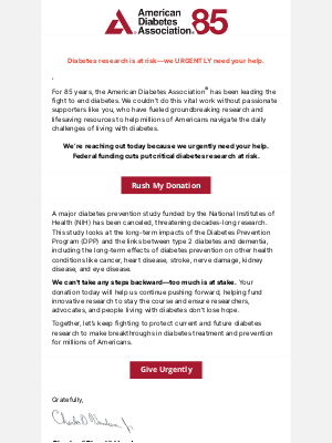 American Diabetes Association - Federal grant cuts threaten diabetes research