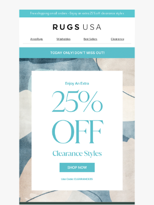 Rugs USA - Today Only! Up to 85% Off Clearance Plus an Extra 25%