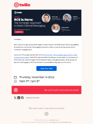 Twilio - Last Chance! Register for RCS is here: The strategic approach to multi-channel messaging