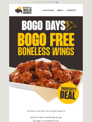 Buffalo Wild Wings - TODAY ONLY: BOGO boneless👌​