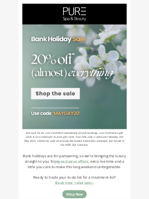 PURE Spa & Beauty - MAYDAY! Take 20% Off Almost Everything at PURE