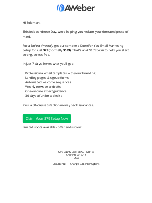 AWeber - 🎆 $79 email marketing setup (was $599) - July 4th sale!