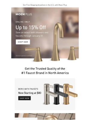 Moen - Up to 15% Off Select Faucets & Showers