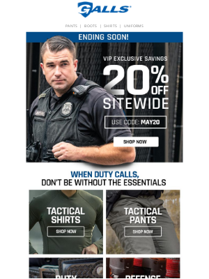 Galls - 20% Off Your VIP Exclusive Is Ending Soon!