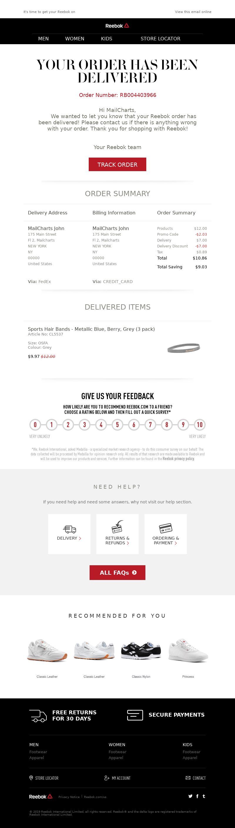 Reebok - Your order has been delivered