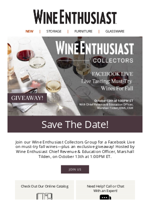 Wine Enthusiast Catalog - 📌 Save The Date! FB Live Fall Wine Tasting 📆